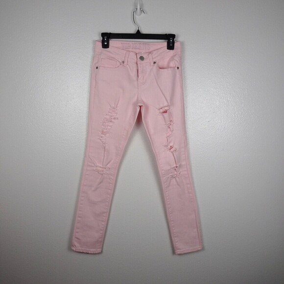 VIP JEANS Women's Skinny Jeans Distressed Denim Slim Stretch Pink Juniors 3/4 - Picture 4 of 12